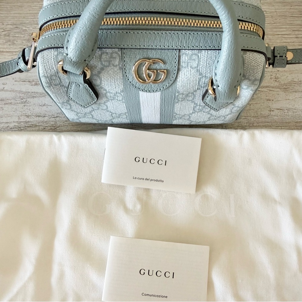 New Gucci GG Supreme mini crossbody bag with Web, blue - Picture 14 of 15